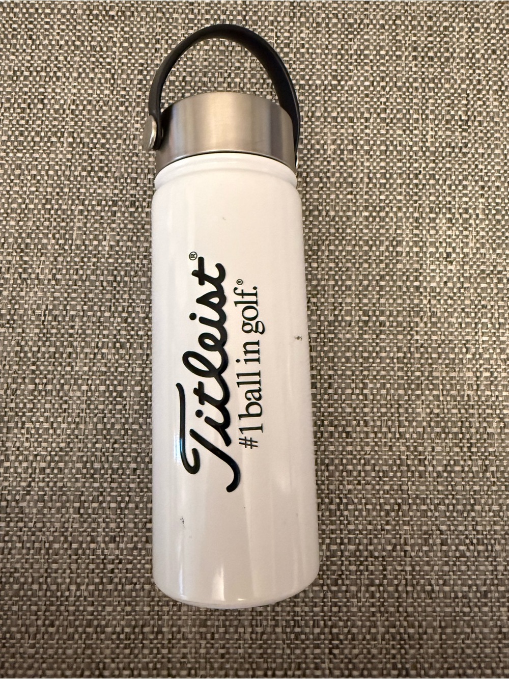 Titleist White Water Bottle with Black Logo and Stainless Cap